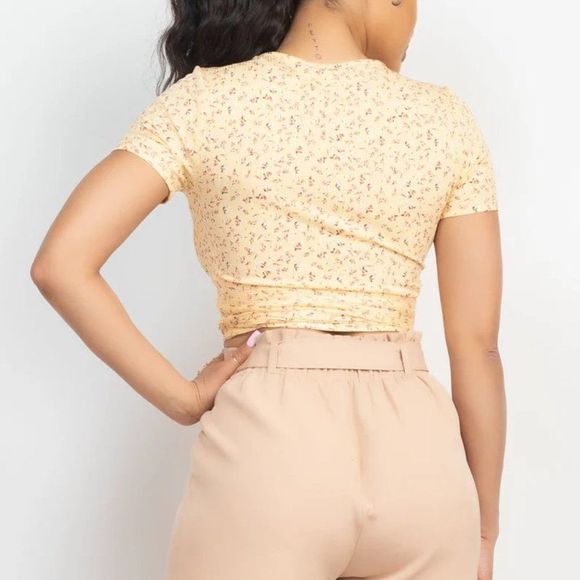 Waist Tie Wrap Plunging Neck Top - Crop top - Tie-waist top - top - Picture 6 of 6